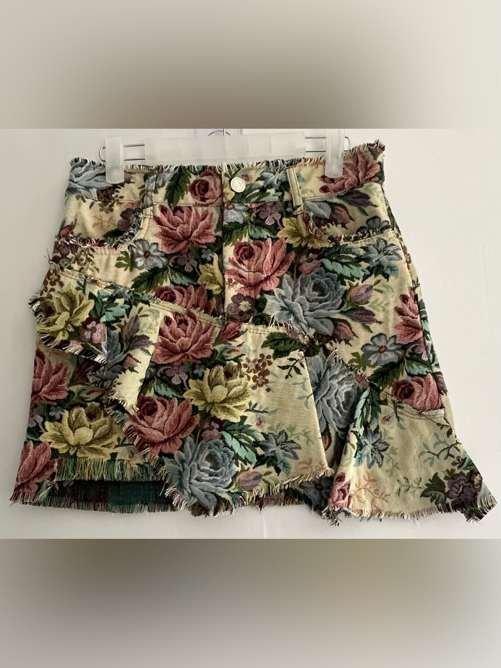 ZARA Floral Tapestry Jacquard Fringed Mini Skirt NWT